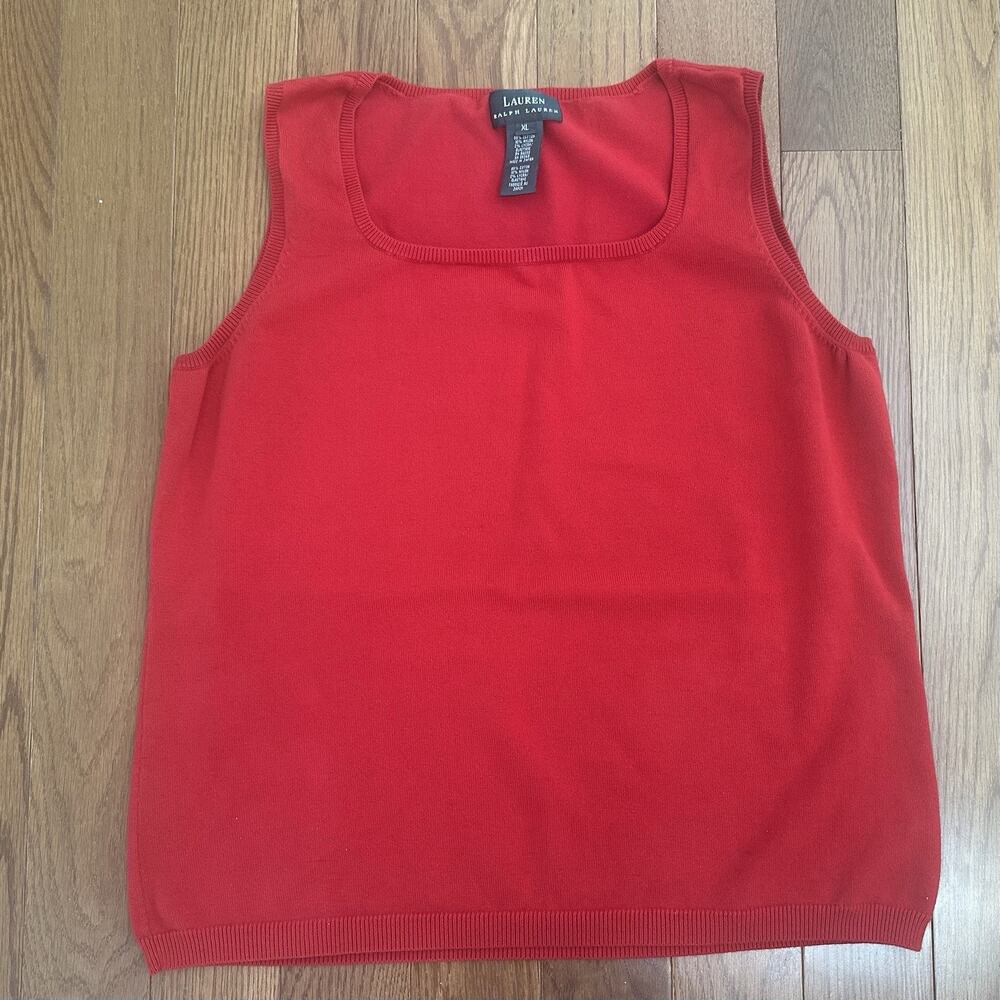 Vtg Lauren Ralph Lauren Red Sleeveless Knit‎ Tank Women’s X Large Classic Preppy